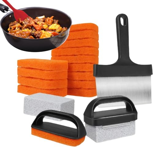 Estropajos Para Plancha,Juego de Limpieza Multifuncional para Planchas de Cocina - Accesorios de Limpieza para Planchas de Cocina Restaurante | Uso en Restaurante Camping Barbacoa Picnic Hotel Apartam
