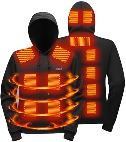 RIKAY 2025 Heated Hoodie Women/Men, Heated Body Warmer 3 Adjustable Temperature 17 Heating Zone Electric Hoodies USB Rechargeable Fleece Washable Heat Hoodie for Winter Outdoor Keep Warm