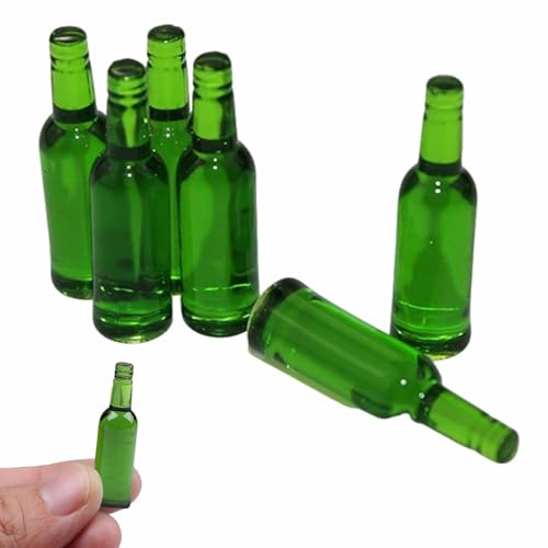 ApexPine Miniature Resin Beer Bottle Figurines 6 Pcs, Diorama Collectibles | 6 pack miniature green beer bottle models resin, tiny beer bottle figurines for diorama model scene pub kitchen display decor