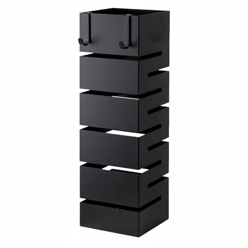 Arreditaly Portaombrelli In Acciaio Zincato Per Interno Esterno Con Vaschetta Scolapioggia 2 Ganci Removibili Base Antiscivolo e Struttura Robusta Design Moderno 49 x 15,5 x 15.5 Cm (Nero)