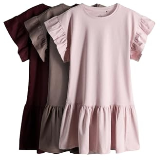 THE SET Mädchen Jerseykleider mit kurzen Rüschenärmeln und tiefer Taille, 3er-Pack Pink/Purple Numeric_146