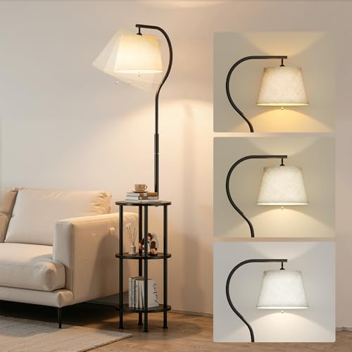 Stehlampe mit 3 Ablagen, 155 cm, 3 Farbtemperaturen, Kettenschaltung | Moderne Arc Stehleuchte mit 350° Drehbarem Gestell, 120° Neigbarem Lampenschirm, für Wohnzimmer, Schlafzimmer und Büro