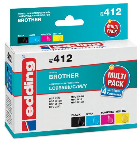 edding 18-412 Druckerpatrone EDD-412,CMYK ,Ersetzt: Brother LC985Bk/LC985C/LC985M/LC985Y