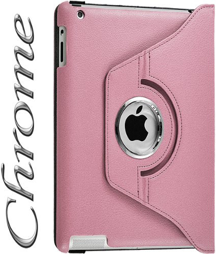 Seluxion - Housse Etui Anneau Style Chrome pour Apple IPad 2, Ipad 3, Ipad 4 et Ipad Retina avec Rotation 360° Couleur Rose Pale