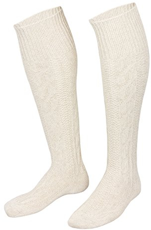 Piarini Trachtenkniestrümpfe Trachtensocken Herren - Kniebundhosen-Strümpfe mit Zopfmuster im Landhausstil meliert - weiß-natur 47-48