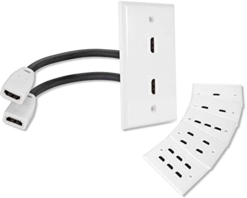 MXTECHNIC 2 Ports 4K HDMI Wall Plate Outlet Cover with 6 Inch Female to Female High Speed HDMI Pigtail Cable for Video Game Systems,TV Boxes or Other HDMI/Ethernet Channel-enabled Devices, White