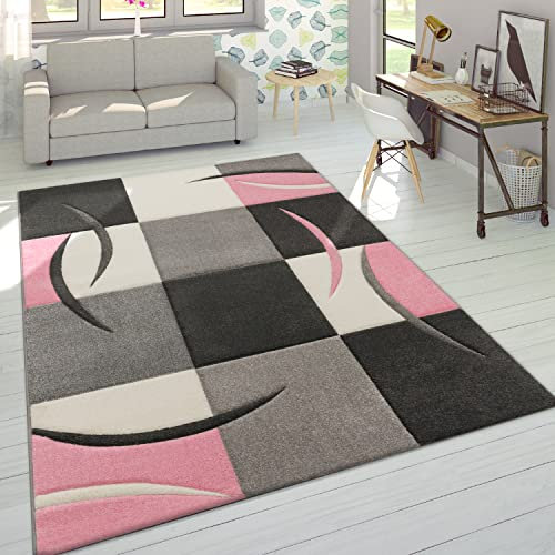Paco Home Designer Teppich Modern Konturenschnitt Pastellfarben Mit Karo Muster Beige Rosa, Grösse:240x330 cm