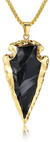 COAI Geschenkideen Lange Kette aus Rohem Schwarzen Obsidian Dragonglass Pfeilspitze Anhänger Halskette für Damen und Herren