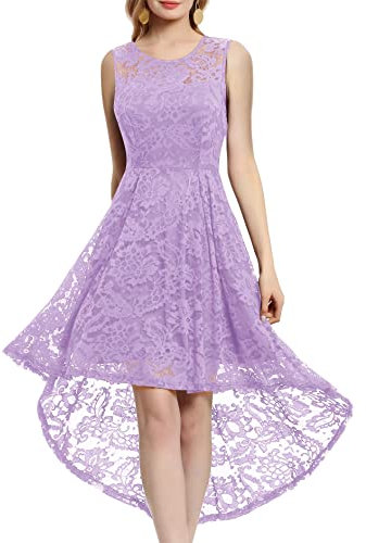 MuaDress 6006 Elegante Abendkleider Cocktailkleider Damenkleider Brautjungfernkleider aus Spitzen Knielange Rockabilly Ballkleid Rund Ausschnitt Lavender 2XL