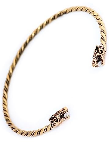 Battle-Merchant Torques - Wikinger Halsreif Fenris aus Bronze, gekordelt Wolf Bronzehalsband Gothic Halsband LARP Wikinger (Groß/15cm)