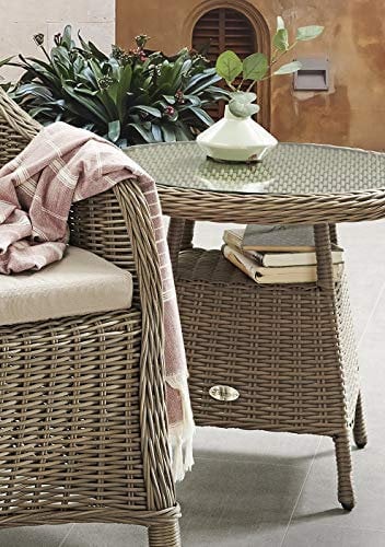 Beauty.Scouts Outdoor Collar Edition DEST Beistelltisch Clarissa, Vintage grau, 60 x 60 x 55 cm, rund, mit Glasplatte, Gartentisch, Garten, Gartenbeistelltisch, Balkonbeistelltisch