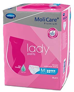 Molicare Lady Pants, Inkontinenzslip, besonders stark, 12x8 Stück, Gr. M, 96 Stück, Aloe Vera, atmungsaktiv und weich, antibakteriell, feminines Design