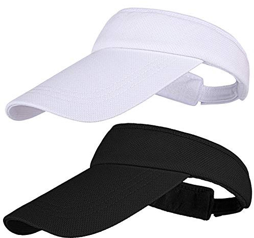 Cooraby Parasole Sport Visiera Regolabile Cappelli Visiera Lunga Visiera Con Fascia Per Il Sudore Per Ragazze Donne, nero, bianco, M