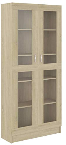 Tidyard Vitrinenschrank Sideboard Kommode Anrichte Vitrine Schrank Beistellschrank Mehrzweckschrank Esszimmerschrank Sonoma-Eiche 82,5x30,5x185,5 cm Spanplatte