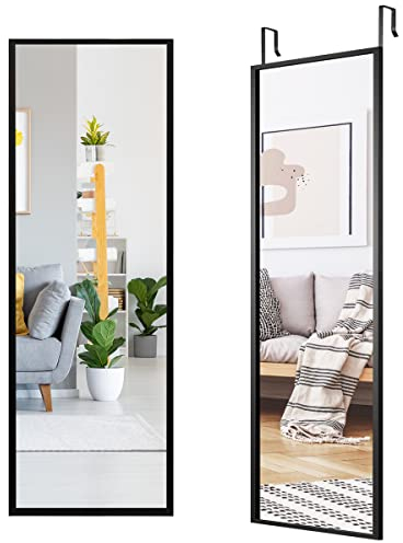 RELAX4LIFE Espejo de Pared con Marco de Metal, Cuerpo Entero, Gancho Ajustable de 3 Niveles, Decorativo para Pasillo, Dormitorio y Salón, 36,5x107cm (Negro)