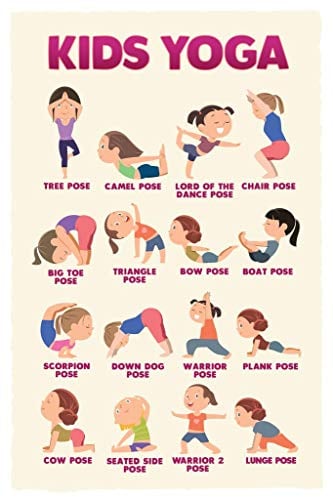 Yoga für Kinder Yoga Posen Diagramm Fitness Übung Indoor Aktivität Achtsamkeit Meditation Klassenzimmer Coole Wanddekoration Kunstdruck Poster 40,6 x 61 cm