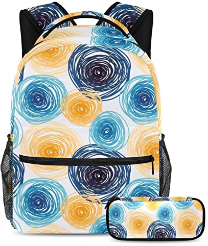 Freizeit-Campus-Reiserucksäcke mit Stifteetui, Van Gogh bunte Kreise Kunsttaschen mit Flaschenhalter für Mädchen und Jungen, metallisch, One size