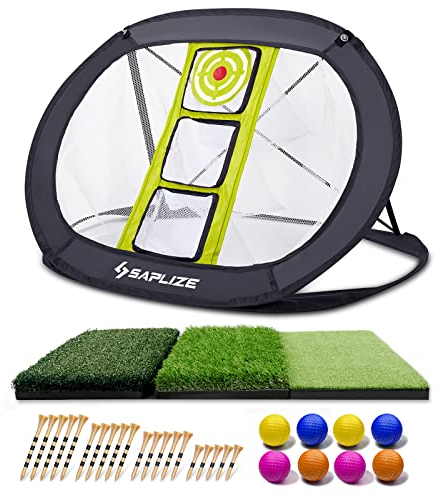 SAPLIZE Golf-Chipping-Netz, mit Faltbarer Schlagmatte, Golfbällen und Bambus-Golf-Tees für Indoor/Outdoor/Hinterhof-Übungen