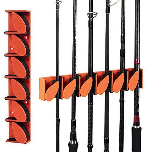 Matymats 6 Capacity Fishing Rod Holder – Wall Mounted Fishing Rod Rack, Vertical Fishing Rod Storage Rack for Garage, Fits Max Rods Dia. 21mm(0.83), Orange