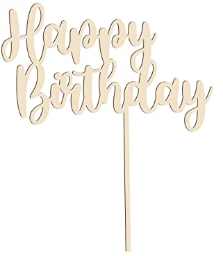 Happy Birthday Cake Topper Geburtstag Kuchendeko aus Holz - 15 cm Höhe, Motiv wählen:Happy Birthday-2