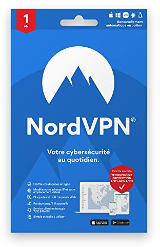 NordVPN Essentiel - Sécurité et confidentialité avec un VPN ultra rapide | Abonnement 1 an | 6 appareils | Disponible en français sur Windows / MacOS / Android / iOS