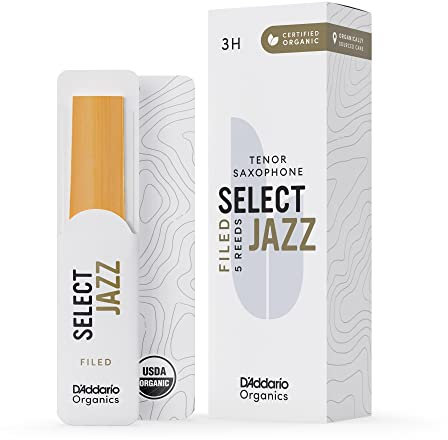 D'Addario Organisch Select Jazz Filed Tenor Saxophon-Stimmzungen - Saxophonrohre - Das erste und einzige Bio-Schilfrohr - 3 Hart, 5 Packung