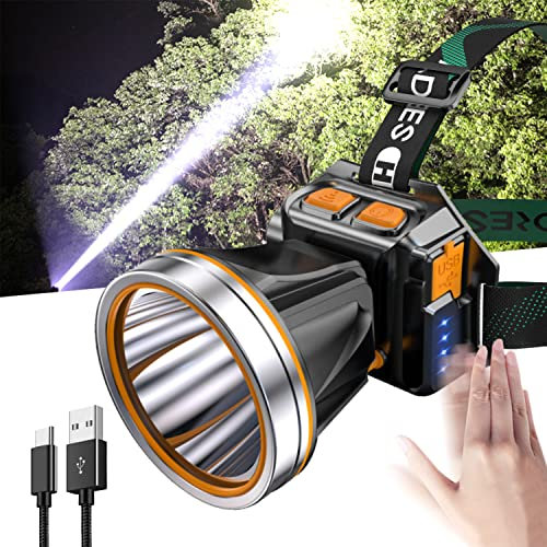 PINSAI Hochleistungs-LED-Stirnlampe, superhell, für Erwachsene, Bewegungsmelder, Scheinwerfer, wasserdicht, Outdoor-Jagdlicht, Taschenlampe, tragbare Stirnlampe für Angeln, Camping, Wandern