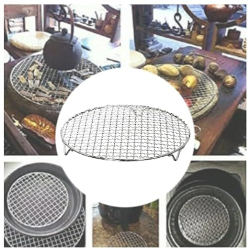 Griglia rotonda in acciaio inox con barbecue a piedi, griglia per barbecue, griglia di raffreddamento, griglia a vapore, attrezzi da cucina da campeggio all'aperto (diametro 18 cm)