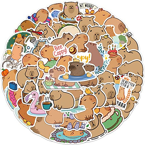 Capybara Aufkleber 50 Stück - Wasserdichte Vinyl Sticker für Laptop, Stoßstange, Wasserflaschen, Computer, Telefon, Schutzhelm, Auto - Für Erwachsene, Kinder, Teenager