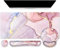 Mouse mat Set,iCasso Desk mat 900 x 400mm,Stitched Edges Gaming Mouse Pad & Mouse mat Wrist Support&Keyboard Wrist Rest,Waterproof Surface Desk Pad with Non-Slip Rubber Base (4PinkMarble)