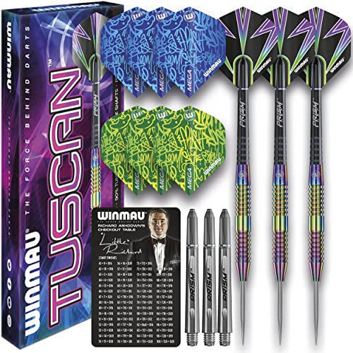 WINMAU Tuscan 24 Gram Profi Stahlspitze Wolfram Dartpfeile mit Flüge und Stiele (Wellen)