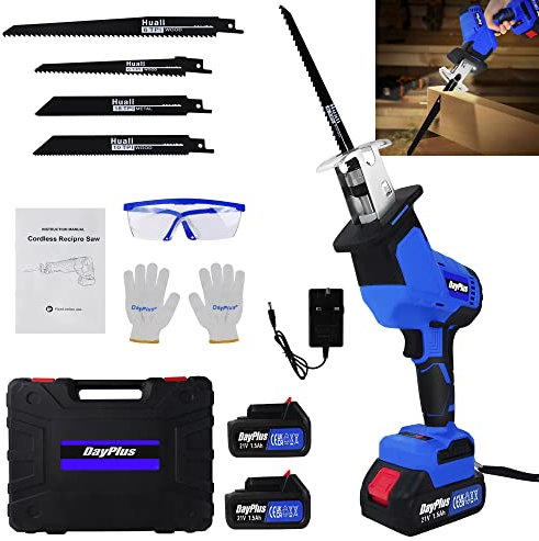 Cordless Powered Reciprocating Saw 21V Brushless Wood Reciprocating Saw Sabre Saw with 2× 1.5Ah Batteries,4 Saw Blades,1 Kit Box,0-1900RPM Variable Speed for Metal Wood PVC Pipe Cutting Electric Saw