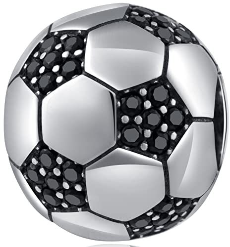 Fußball Charm Football Charms passen Pandora Sport Armband, 925 Sterling Silber Ball Perlen mit Schwarz CZ, Geschenke für Sohn/Neffe/zurück zu Schule/Enkel/Junge