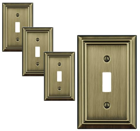 OKAWYC Single Toggle Light Switch Cover Adler Metal Wall Plate, 4-Pack Antique Brass 1 Gang, Light Switch Cover Decorative Wallplate, Durable