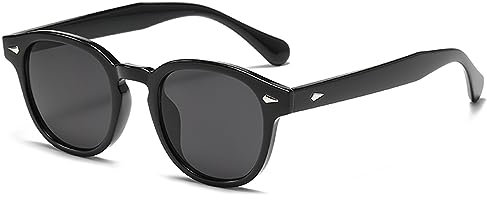 Ggpyyon Retro Oval Sonnenbrille für Damen Herren Vintage Rund Sonnenbrille für Männer Frauen UV400 Schutz(Schwarz/Grau)