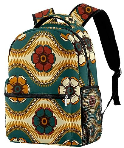 Retro-Rucksack mit stilisierten Blumen im Stil der 60er / 70er Jahre, lässiger Sport, Tagesrucksack, Reise, Schultasche mit mehreren Taschen, für Herren und Damen, mehrfarbig, 29.4x20x40cm/11.5x8x16