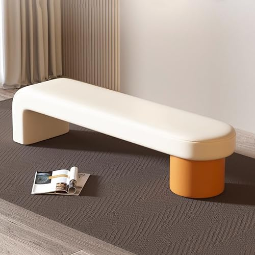 NCLOYN Bettbank Aus Pu-Leder, Moderne Polsterbank Am Ende des Bettes für Schlafzimmer, Sitzbank mit Massivholzrahmen, Schuhbank für Den Eingangsbereich des Wohnzimmers(100x40x45cm(39x16x18in), Beige)