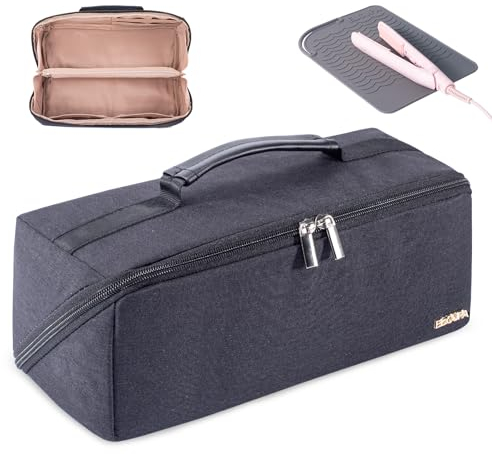 ELCUPA Large Hair Tools Travel Bag with Iron Mat - 2in1 Hair Tools Organizer for Hair Dryer Brush, Flat Irons, Straighteners, Curling Irons, Hair Bag, Makeup Bag, Cosmetic Bag for Travel Essentials