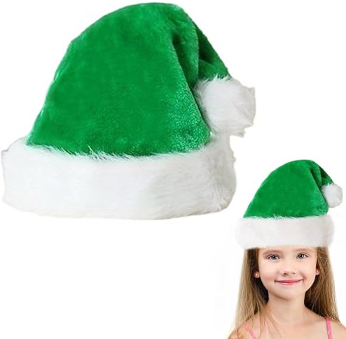 Plüsche Weihnachtsmütze für Kinder,Grün Santa Mütze mit Plüsch Rand Bequemes Dicker Klassischer nikolaus mütze aus Samt Weihnachtsmann-Kostümzubehör für festliche Partys im neuen Jahr Weihnachten