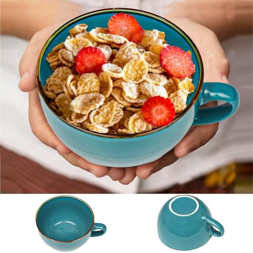 Teaque Kaffeetasse Groß Suppentassen mit Henkel 700ml, Kaffeebecher XXL mit Griff, Cappuccino Tassen Müslischalen Salat Schale Ramen Kaffee Tee Keramik Tasse Groß, Geburtstag Weihnachten Geschenk