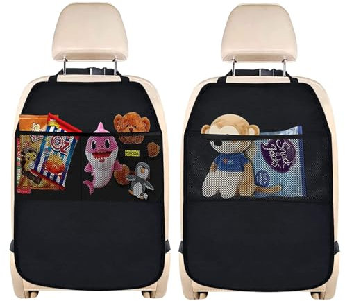 Protector de Asiento de Coche, 2 Piezas Organizador Asiento Coche para Niños con 2 Bolsillos, Protector de Respaldo de Asiento de Coche Universal para Protege los Asientos de Coche de Suciedad y Daño