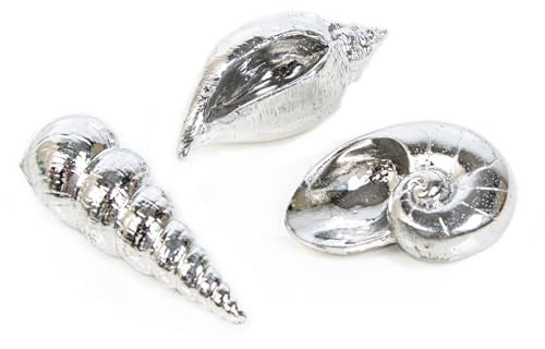 Logbuch-Verlag 3 silberfarbene Muscheln 10 cm Dekomuscheln Silber Maritime Dekoration Badezimmer Sommerdeko Spa Wellness