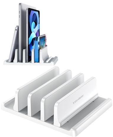 Vaydeer Vertikaler Laptop-Ständer mit 3 Schlitzen, aus hochwertigem ABS-Kunststoff, 5-in-1-Design, platzsparend, verstellbar, Schreibtisch-Organizer für alle MacBook/Chromebook/Oberflächen (weiß)