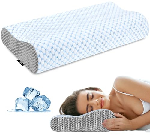 Cervical Neck Pillow for Pain Relief, Contour Memory Foam Pillows for Sleeping, Odorless Ergonomic Pillow Adjustable Orthopedic Cooling Pillow Bed Pillow Neck Support for Side Back Stomach Sleepers