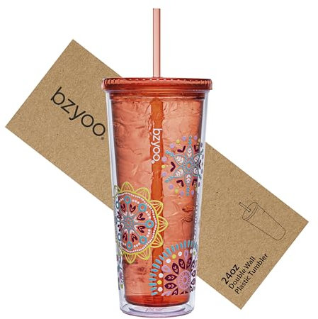 bzyoo SIP Gobelet en plastique à double paroi de 710 ml avec couvercle et paille – Tasse de voyage réutilisable, parfait pour le café glacé, le thé, le bureau, les fêtes au bord de la piscine, cadeau