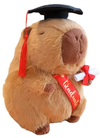 Luwecf Graduation Capybara Doll Sammlerstück Plüschtier Kuscheltier mit Doktorhut Und Rolle Aus Angenehmem Material für Dekoration Geburtstag Abschlussfeier, Brauche