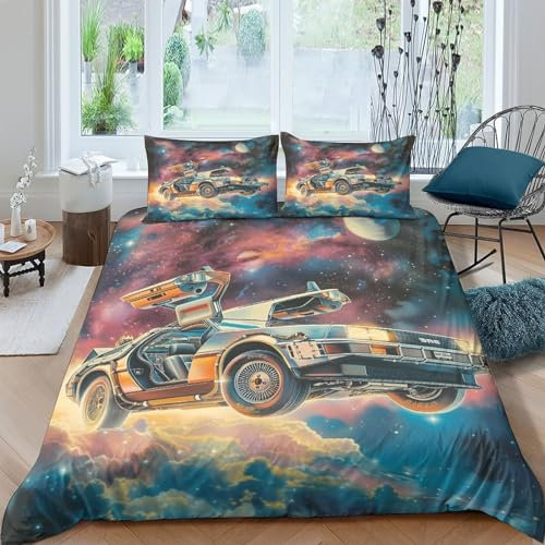 WXMMoney Bettwäsche-Set „Zurück in die Zukunft“ für Kinder, bedruckter Bettbezug, Bettbezug-Set, Geschenk für Kinder, Trösterbezug, Bettwäsche, King-Size-Größe (220 x 240 cm)