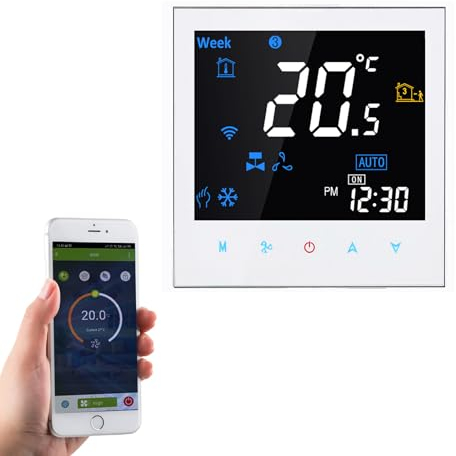 Qiumi Smart WiFi Color Thermostat Controlador de Temperatura de Aire Acondicionado con Pantalla LCD de 4 Tubos, Funciona con Alexa Google Home