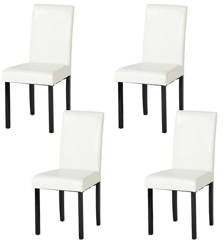 Liink1Ga Küchenstühle 4er Set Stühle Esszimmer 4er Set, Holzstühle/Essstuhl/Esszimmerstühle Holz Für Büro/Küche/Esszimmer/Wohnzimmer Stühle aus 3 cm Gummiholzbein/Kunstleder Stuhl Weiß 92 cm Hohe