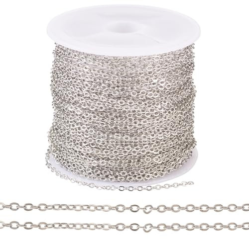Boutigem 32.8 Feet Iron Cross Cable Chain Metal Flat Oval Cable Chain Link 2x1.5x0.3mm for DIY Necklace Bracelet Jewelry Making Crafts